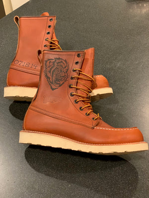 LION Tattooed Red Wing 877 8 inch Moc Toe Boots