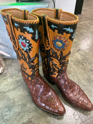 Preban David Little's Custom Detailed Boots made in San Antonio Texas 12.5D Work of Art