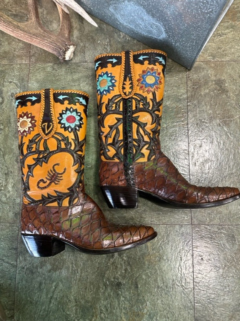 Preban David Little's Custom Detailed Boots made in San Antonio Texas 12.5D Work of Art