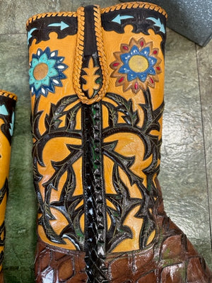 Preban David Little's Custom Detailed Boots made in San Antonio Texas 12.5D Work of Art