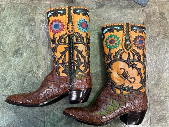 Preban David Little's Custom Detailed Boots made in San Antonio Texas 12.5D Work of Art