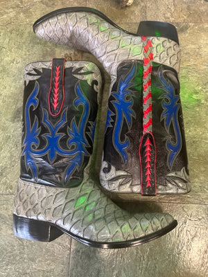 Gray Preban David Little's Custom Detailed Boots made in San Antonio Texas 12.5D Work of Art