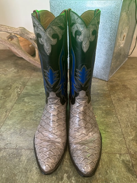 Gray Preban David Little's Custom Detailed Boots made in San Antonio Texas 12.5D Work of Art