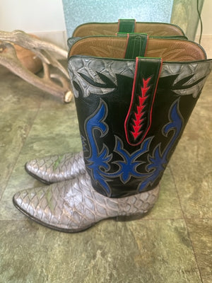 Gray Preban David Little's Custom Detailed Boots made in San Antonio Texas 12.5D Work of Art