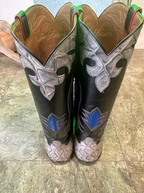 Gray Preban David Little's Custom Detailed Boots made in San Antonio Texas 12.5D Work of Art