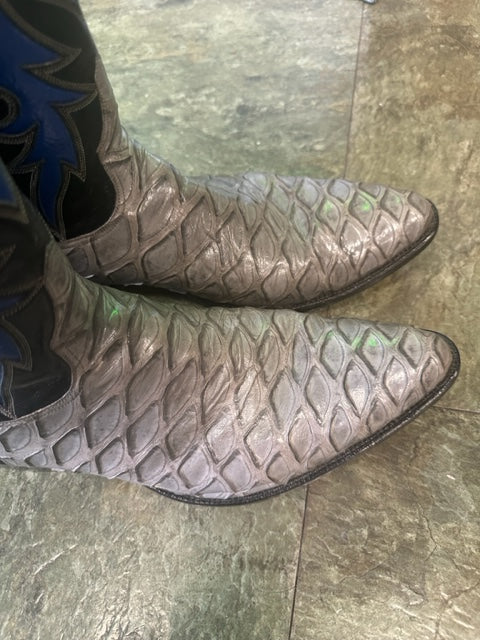 Gray Preban David Little's Custom Detailed Boots made in San Antonio Texas 12.5D Work of Art