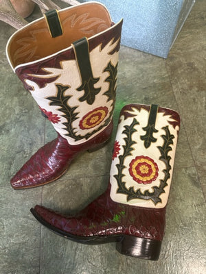 Burgundy Preban David Little's Custom Detailed Boots made in San Antonio Texas 12.5D Work of Art