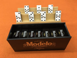 DOMINOES NEGRA MODELO WITH 2 WOOD HOLDERS.