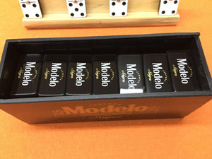 DOMINOES NEGRA MODELO WITH 2 WOOD HOLDERS.