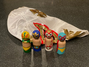 Hand Painted wooden Figurines in Luchador Motif