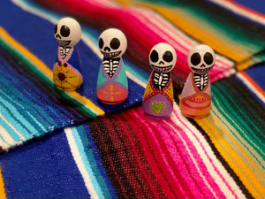 Hand Painted wooden Figurines in Day of the Dead Motif