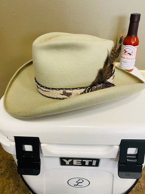 Vintage Texas hatters "HI ROLLER" Beaver Hat with Texas Longhorn Hat Ban