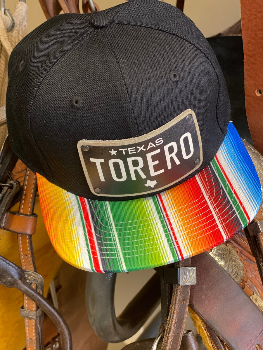 Dos Laredos Brand "TORERO" Leather TEXAS PLATE Patch Colorful Sarape Baseball Snapback Hat