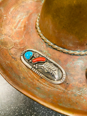 Navajo Turquiose Coral and Silver Brooch