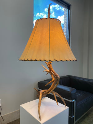 White Tail Real Deer Antler Lamp with Sheepskin Shade - by Lion and Eagle Lamps