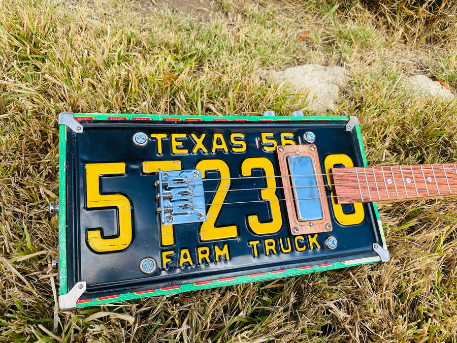 1956 Tejas Cigar Box Guitar - with Texas 56 Farm Truck Plate