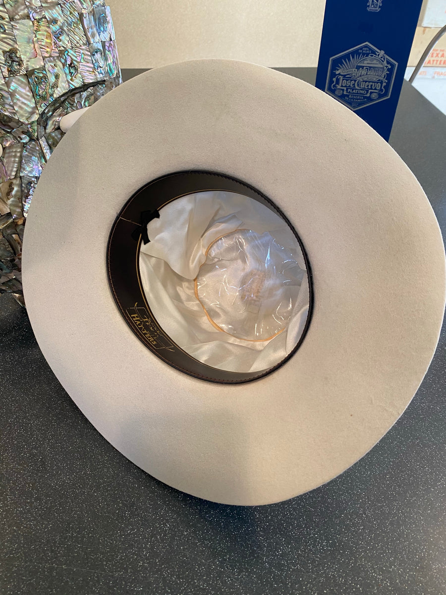 Vintage Texas Hatters Light Bone Colored with teal horse hair hat band