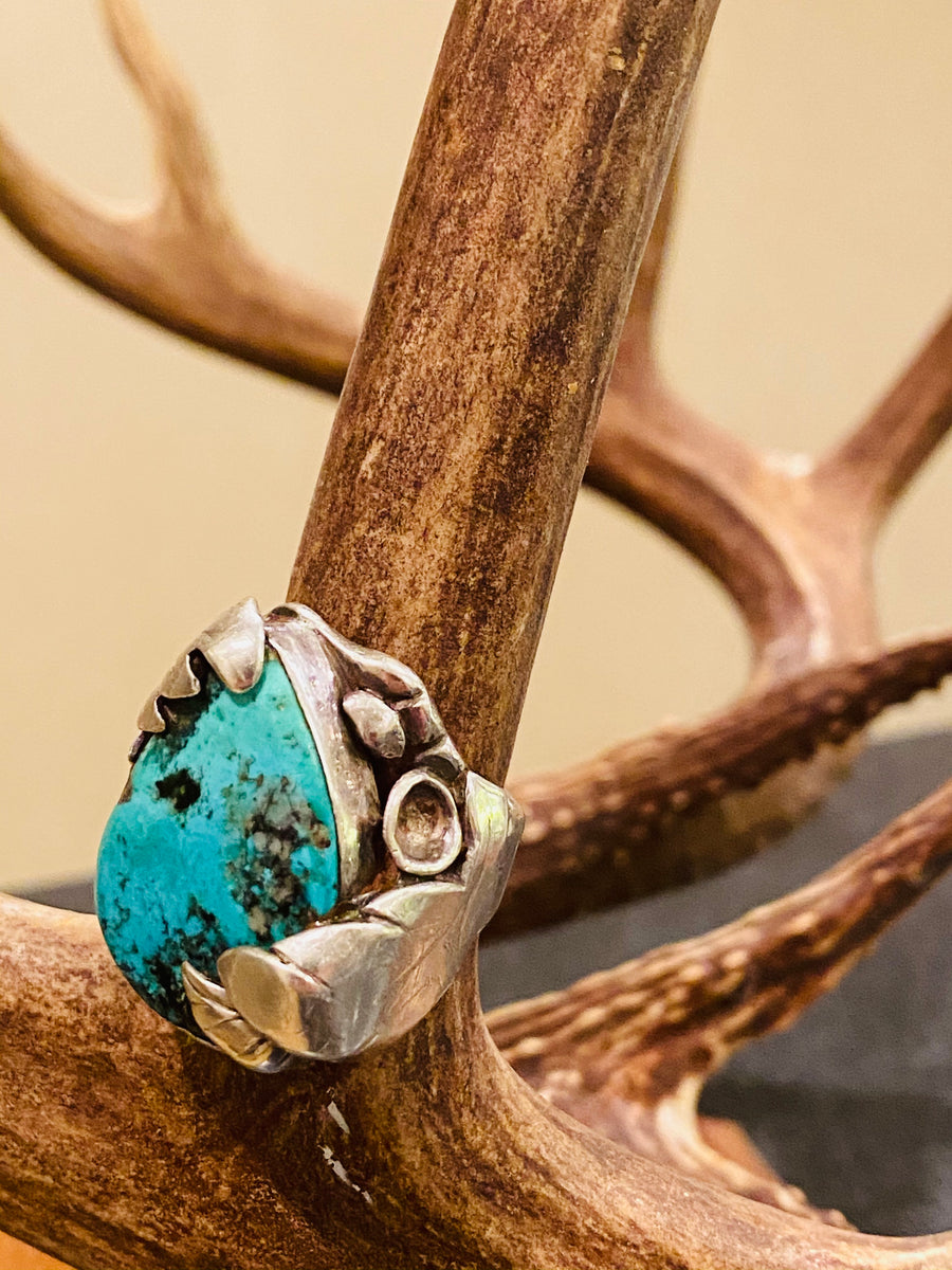 Heavy Navajo Pawn Turquiose Silver Turquoise Ring