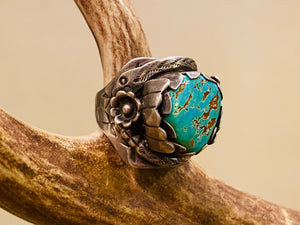 Heavy Navajo Pawn Turquiose Silver Turquoise Ring Markerd BRS Bear Claws