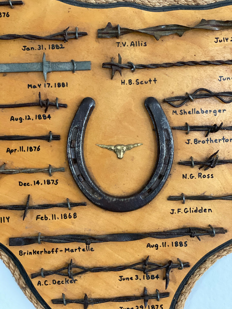 Texas Barbwire Display Wrapped in Rope and Has nice lettering