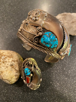 Amazing Old Pawn Navajo Turquoise Cuff and Ring Set