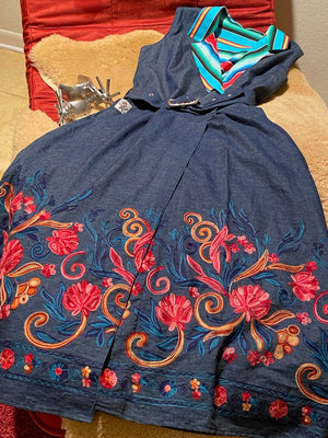 Womens Denim Dress with Sarape Accents