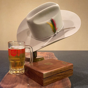 Stetson Hat with JBS Pin and Ribbon Band and Feather