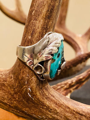 Heavy Navajo Pawn Turquiose Silver Turquoise Ring