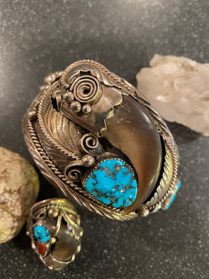 Amazing Old Pawn Navajo Turquoise Cuff and Ring Set