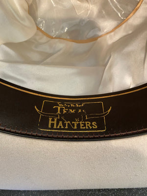 Vintage Texas Hatters Light Bone Colored with teal horse hair hat band