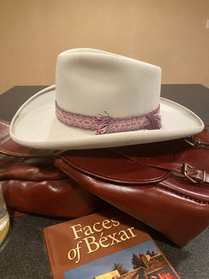 Vintage Texas hatters "HI ROLLER" Beaver Hat with braided vintage frayed ends hat band