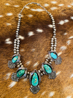 Vintage Squash Blossom with 5 Large turquoise stones