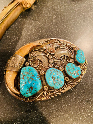 Navajo Pawn Turquoise Silver Buckle with Claws