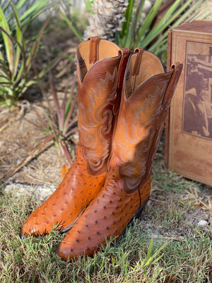 Vintage Handmade Lucchese Boots Ostritch in saddle Color
