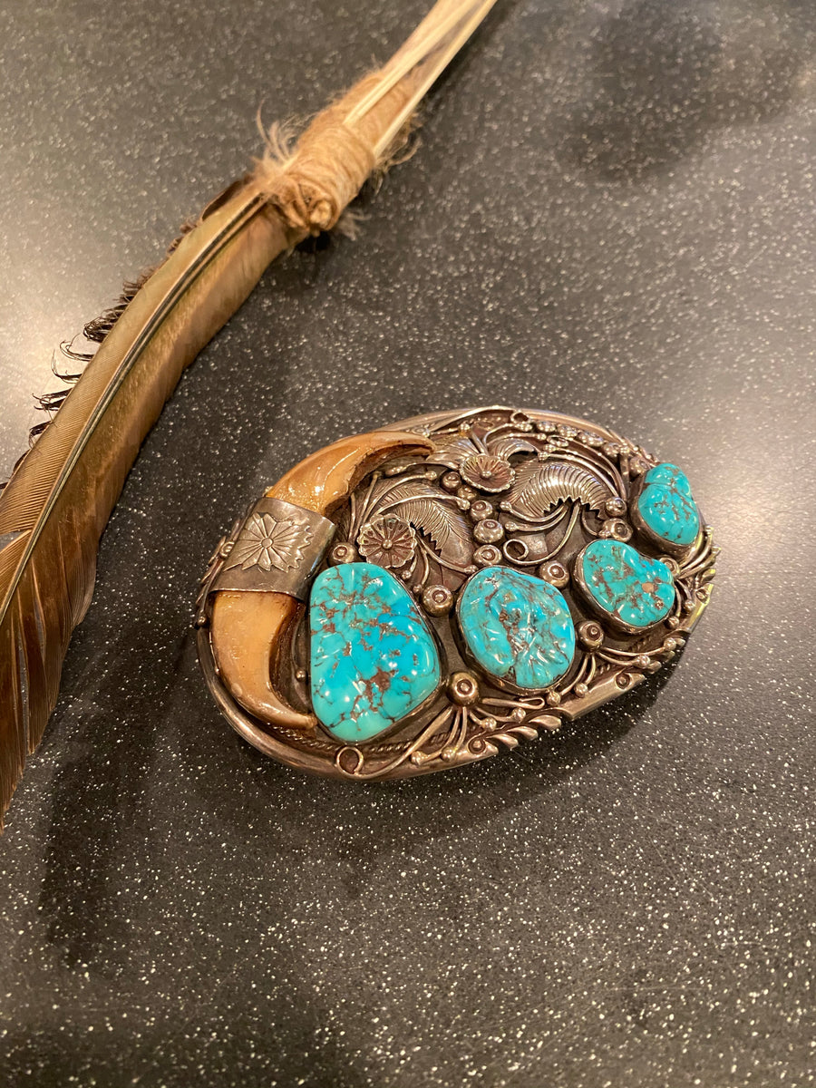 Navajo Pawn Turquoise Silver Buckle with Claws