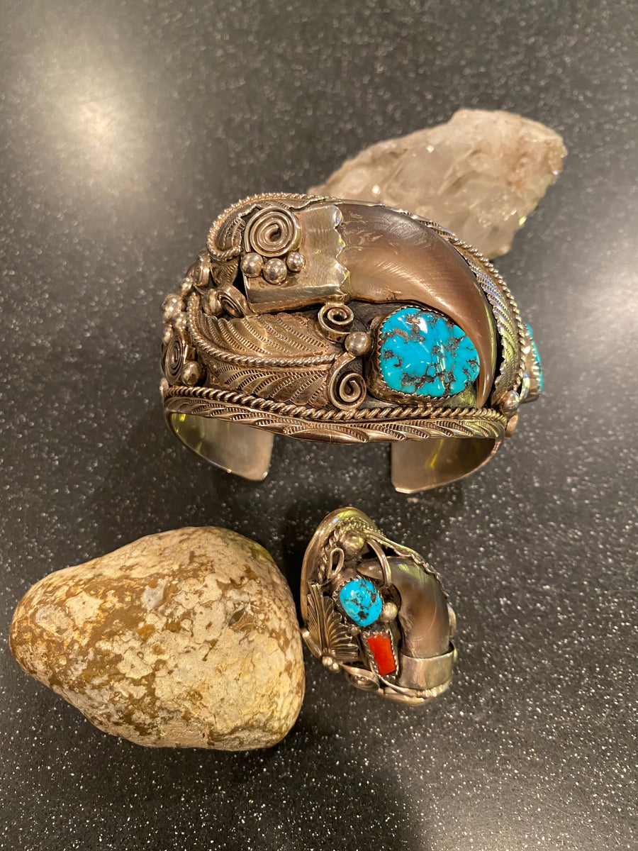 Amazing Old Pawn Navajo Turquoise Cuff and Ring Set