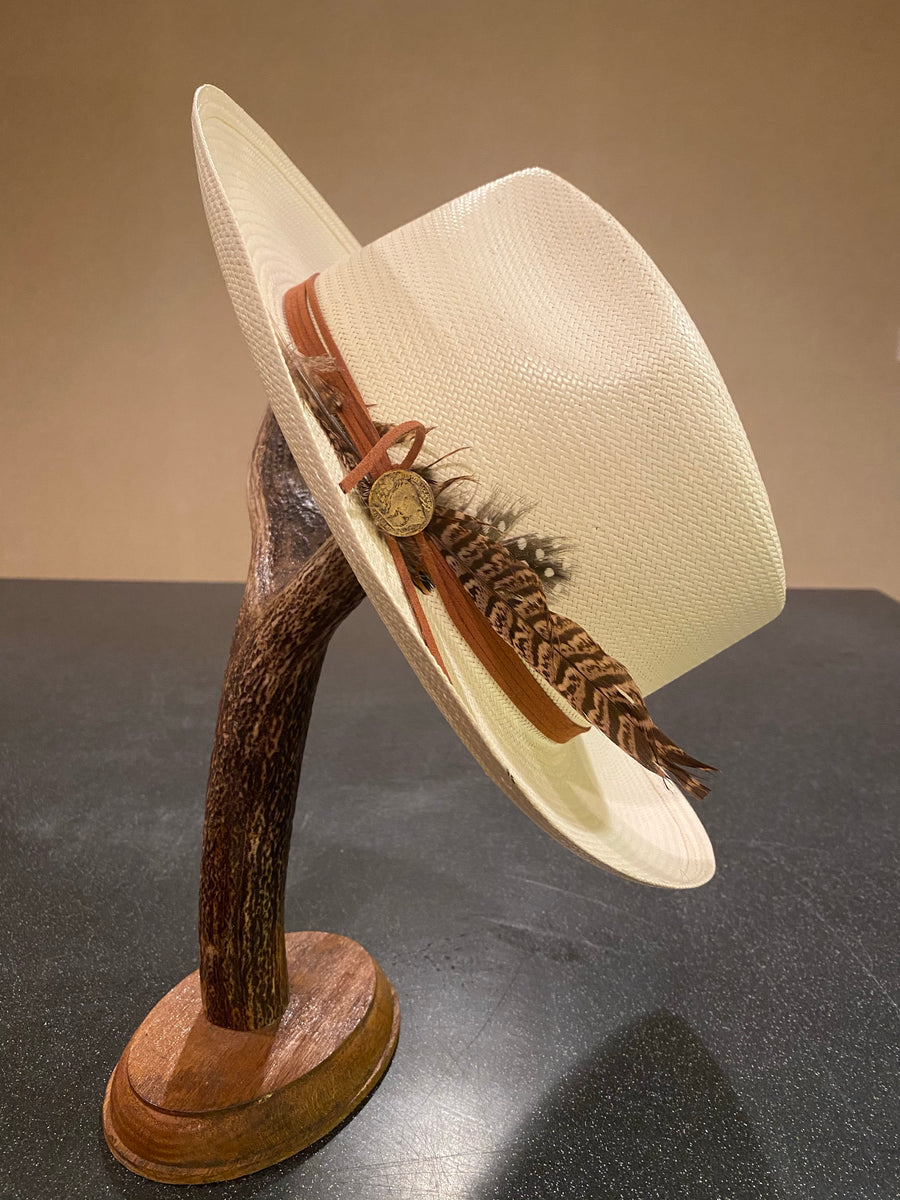 Stetson Tallahassee Straw Hat with Feather and Nickel Embellishments