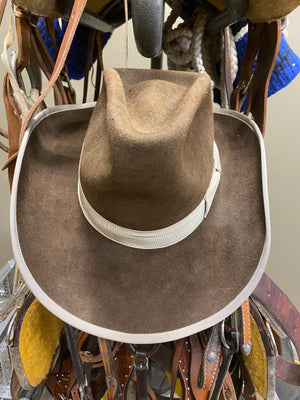 COKER WESTERN Hatters from Fort Worth Texas custom hat with light ribbon hat band and brim ribbon