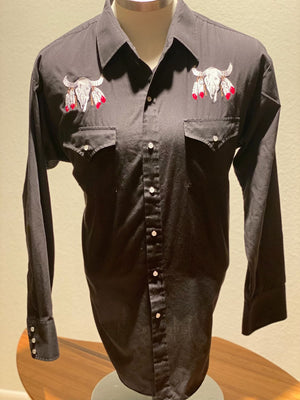 Vintage Western Rockabillly Western Shirt with bison skull embroidered