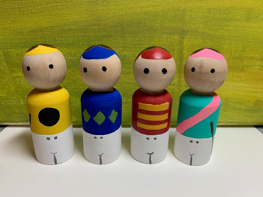 Hand Painted wooden Figurines in horse jockey Motif