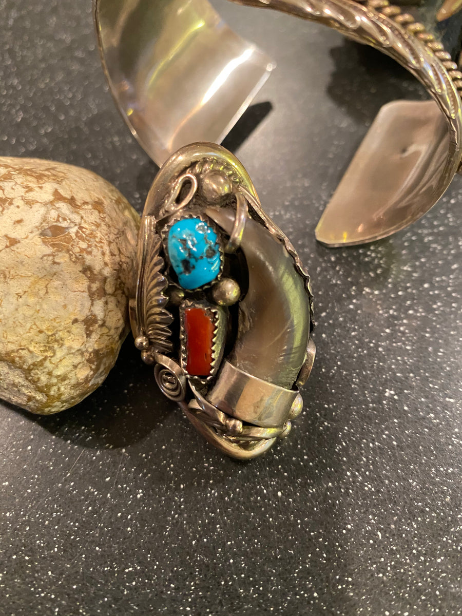 Amazing Old Pawn Navajo Turquoise Cuff and Ring Set