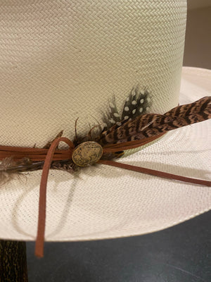 Stetson Tallahassee Straw Hat with Feather and Nickel Embellishments