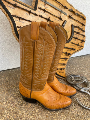 Vintage Tony Lama Ostritch boots in Peanut Color