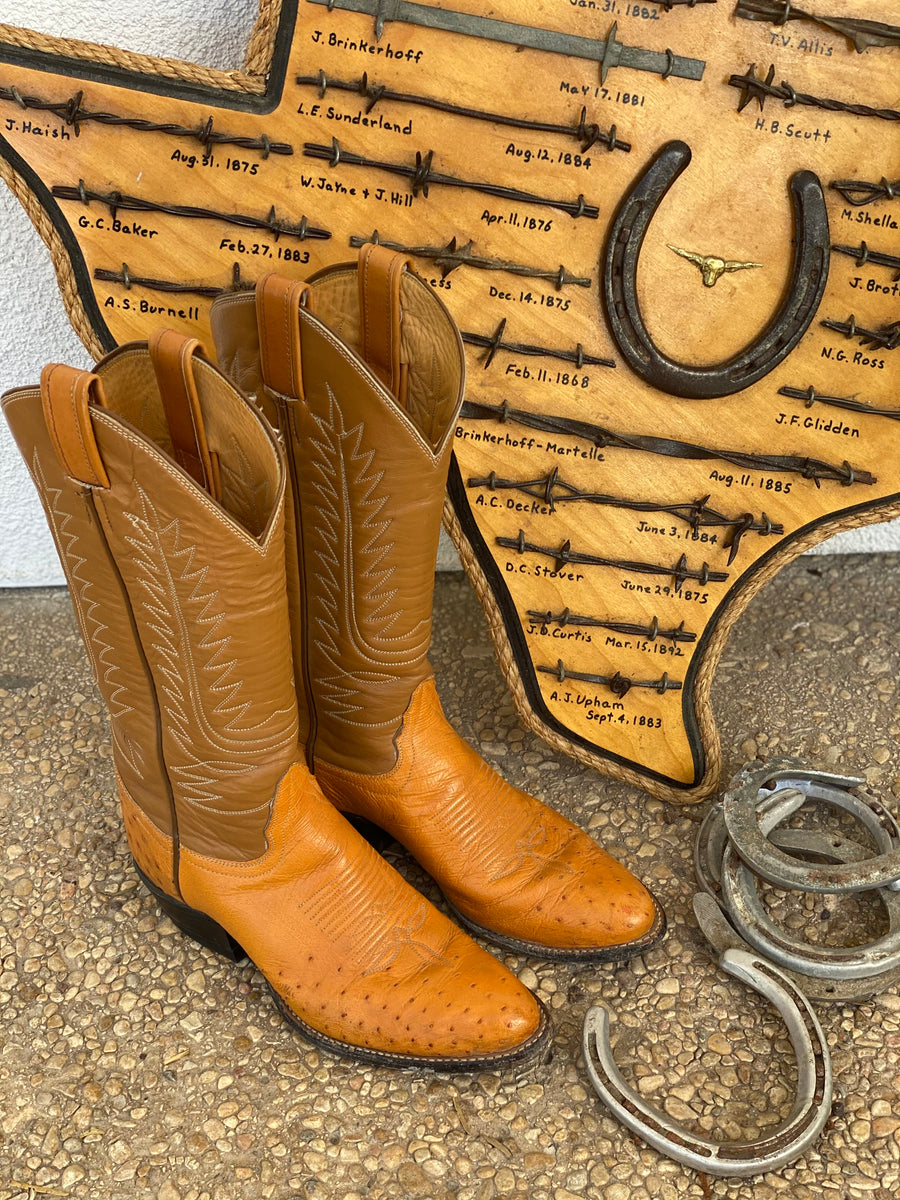 Vintage Tony Lama Ostritch boots in Peanut Color
